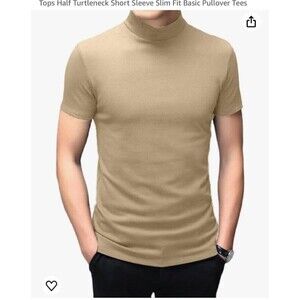 Rela Bota Men's T Shirt Size S Beige Short Sleeve Mock Turtleneck Slim Fit